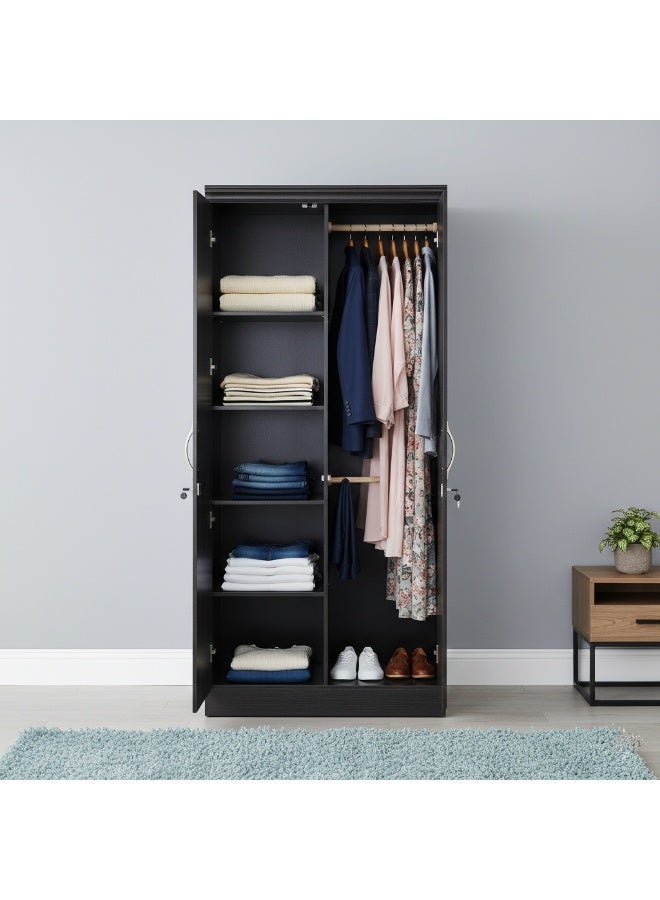 Multi Home Furniture Black wardrobe 2 Door Wooden Wardrobe with Mirror | Modern Storage Almirah with Lock & Handles | Bedroom Clothes Cabinet - Image 3
